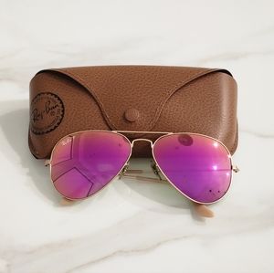 Ray-Ban Sunglasses RB3025 Aviator Flash, Gold Frame & Pink Mirror Polarized Lens